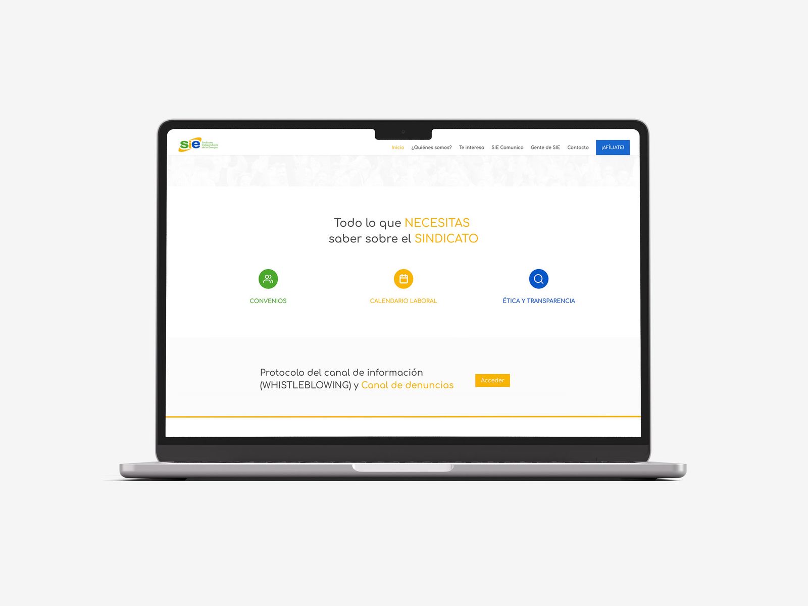 Diseño UI/UX de la página de inicio de la intranet Web Sie